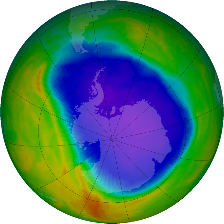 Antarctic ozone map for 15 October 2001